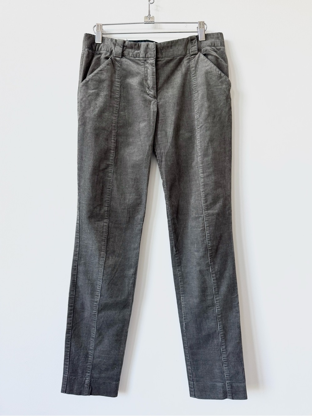 Proenza Schouler Low Waist Straight Leg Gray Corduroy Pants with Front Seam